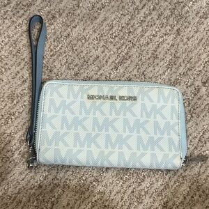 Michael Kors Light Blue Wristlet with Gold Accents